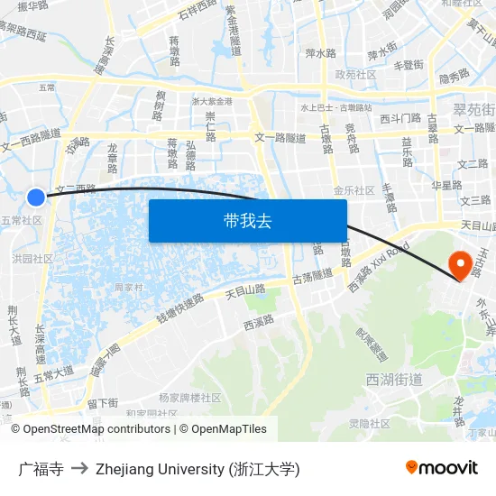 广福寺 to Zhejiang University (浙江大学) map