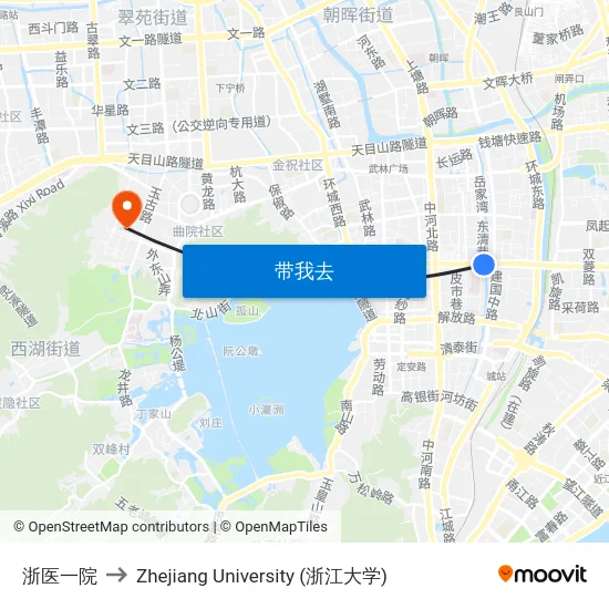 浙医一院 to Zhejiang University (浙江大学) map