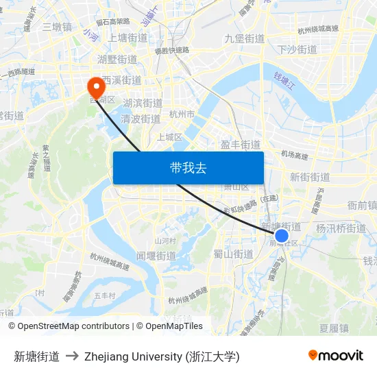新塘街道 to Zhejiang University (浙江大学) map