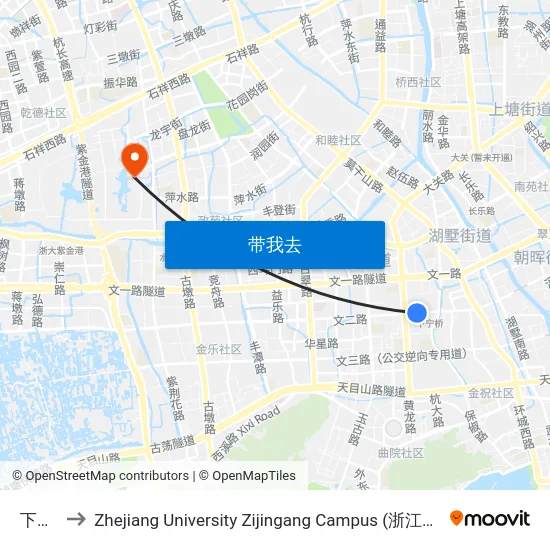 下宁桥 to Zhejiang University Zijingang Campus (浙江大学紫金港校区) map