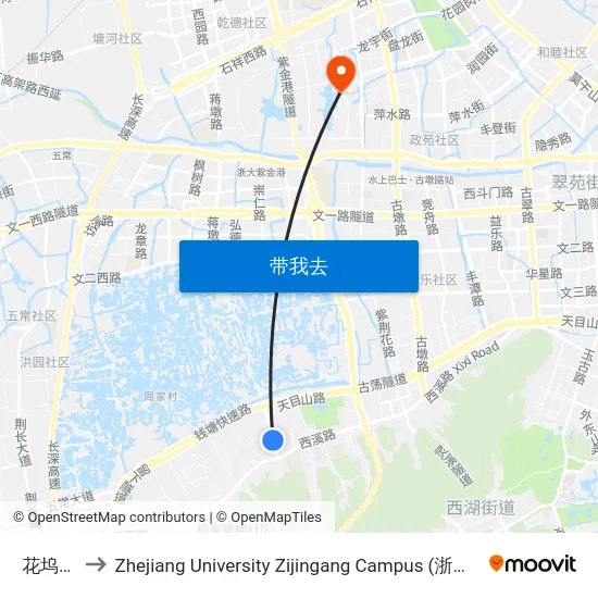 花坞新村 to Zhejiang University Zijingang Campus (浙江大学紫金港校区) map