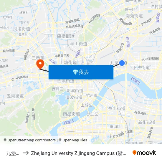 九堡五区 to Zhejiang University Zijingang Campus (浙江大学紫金港校区) map