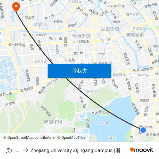 吴山广场 to Zhejiang University Zijingang Campus (浙江大学紫金港校区) map