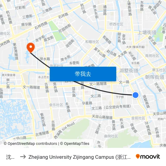 沈塘桥 to Zhejiang University Zijingang Campus (浙江大学紫金港校区) map