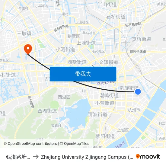 钱潮路塘潮街口 to Zhejiang University Zijingang Campus (浙江大学紫金港校区) map