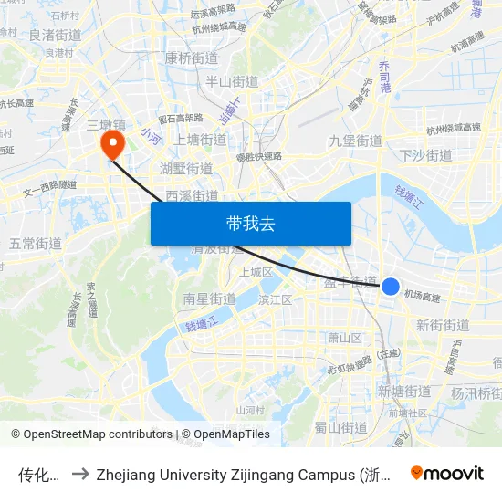 传化集团 to Zhejiang University Zijingang Campus (浙江大学紫金港校区) map