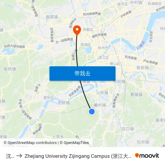 沈村 to Zhejiang University Zijingang Campus (浙江大学紫金港校区) map