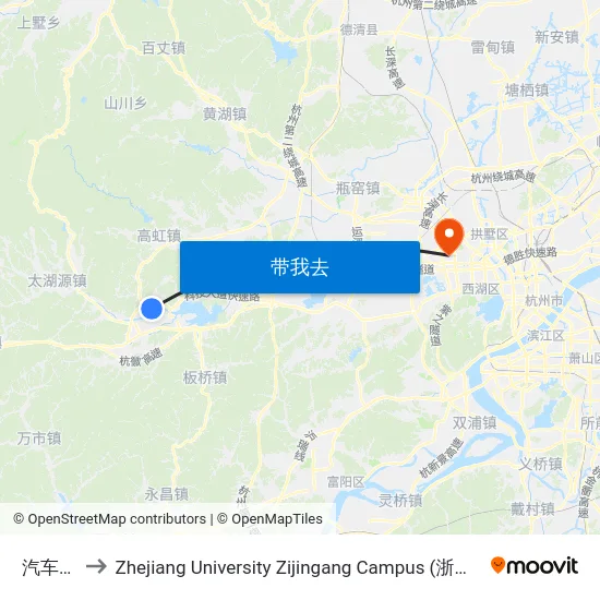 汽车北站 to Zhejiang University Zijingang Campus (浙江大学紫金港校区) map