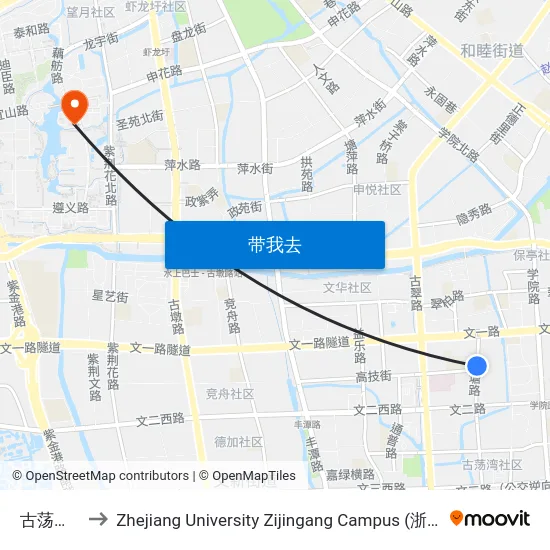 古荡湾新村 to Zhejiang University Zijingang Campus (浙江大学紫金港校区) map