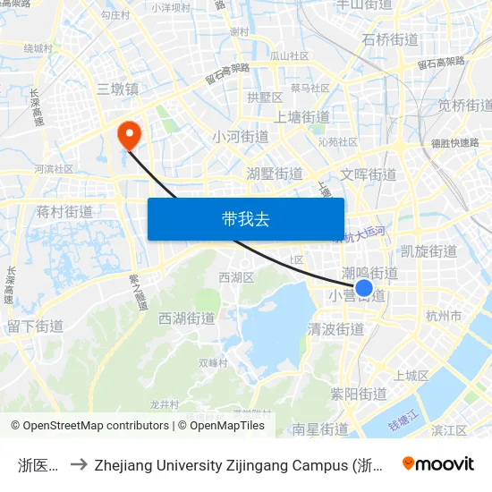 浙医一院 to Zhejiang University Zijingang Campus (浙江大学紫金港校区) map