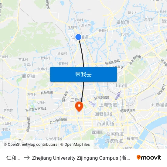 仁和中学 to Zhejiang University Zijingang Campus (浙江大学紫金港校区) map