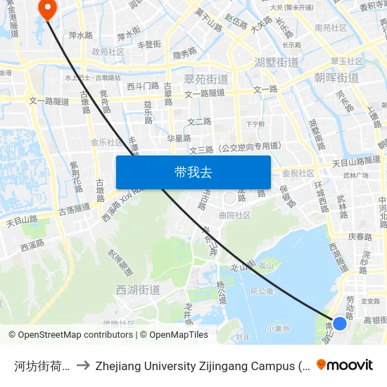 河坊街荷花池头 to Zhejiang University Zijingang Campus (浙江大学紫金港校区) map