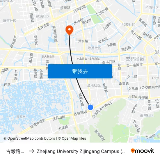 古墩路平安桥 to Zhejiang University Zijingang Campus (浙江大学紫金港校区) map