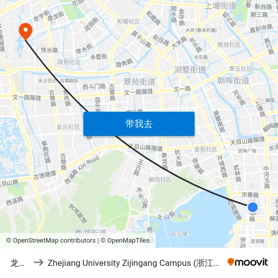 龙翔桥 to Zhejiang University Zijingang Campus (浙江大学紫金港校区) map