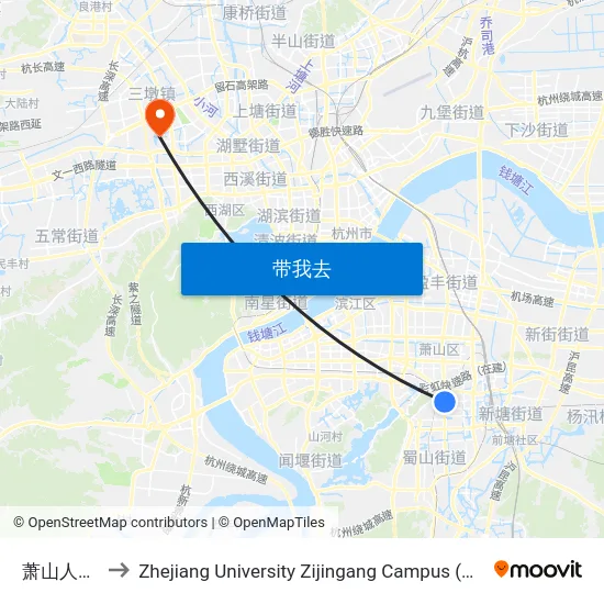 萧山人民医院 to Zhejiang University Zijingang Campus (浙江大学紫金港校区) map