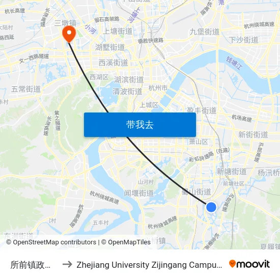 所前镇政府(渔临关) to Zhejiang University Zijingang Campus (浙江大学紫金港校区) map