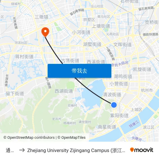 通江桥 to Zhejiang University Zijingang Campus (浙江大学紫金港校区) map