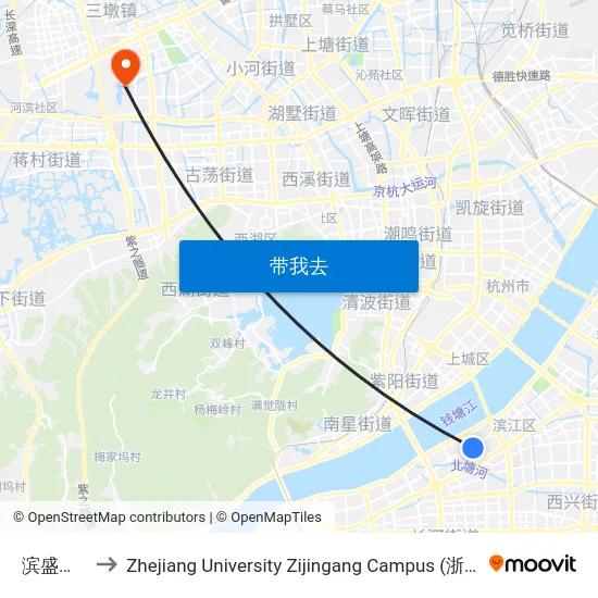 滨盛公交站 to Zhejiang University Zijingang Campus (浙江大学紫金港校区) map