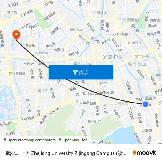 武林广场 to Zhejiang University Zijingang Campus (浙江大学紫金港校区) map