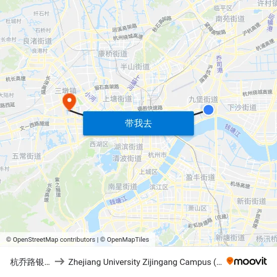 杭乔路银堡街口 to Zhejiang University Zijingang Campus (浙江大学紫金港校区) map