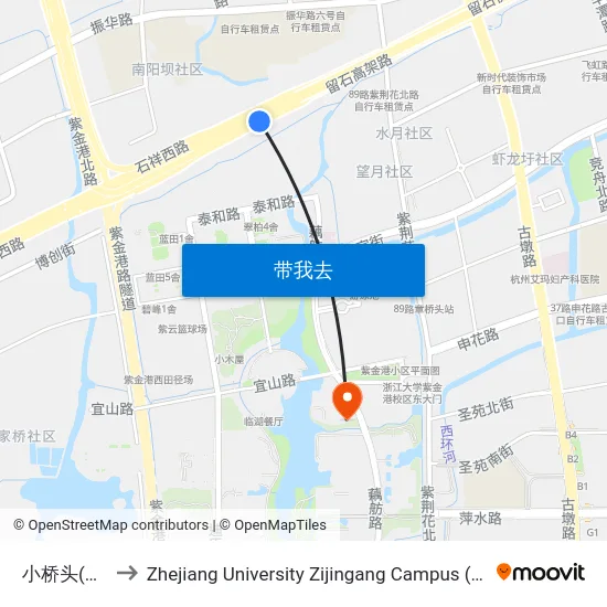 小桥头(西湖区) to Zhejiang University Zijingang Campus (浙江大学紫金港校区) map