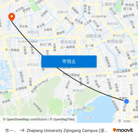 市一医院 to Zhejiang University Zijingang Campus (浙江大学紫金港校区) map