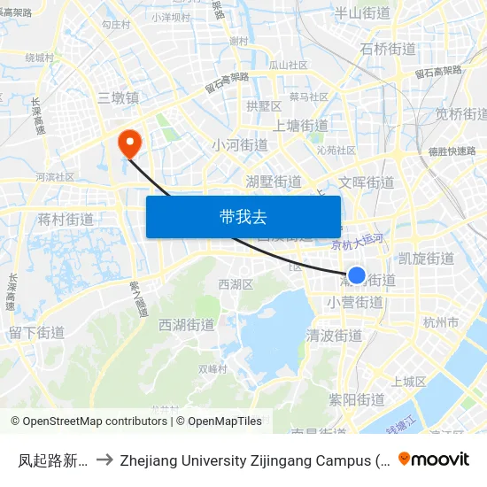凤起路新华路口 to Zhejiang University Zijingang Campus (浙江大学紫金港校区) map