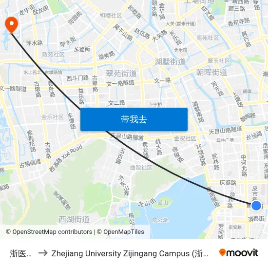 浙医二院 to Zhejiang University Zijingang Campus (浙江大学紫金港校区) map