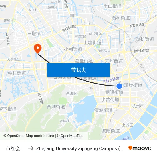 市红会医院北 to Zhejiang University Zijingang Campus (浙江大学紫金港校区) map