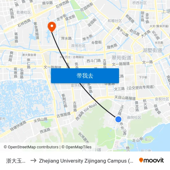 浙大玉泉校区 to Zhejiang University Zijingang Campus (浙江大学紫金港校区) map