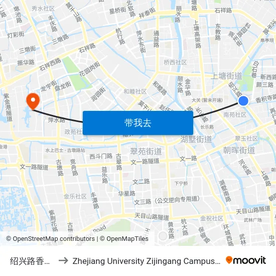 绍兴路香积寺路口 to Zhejiang University Zijingang Campus (浙江大学紫金港校区) map