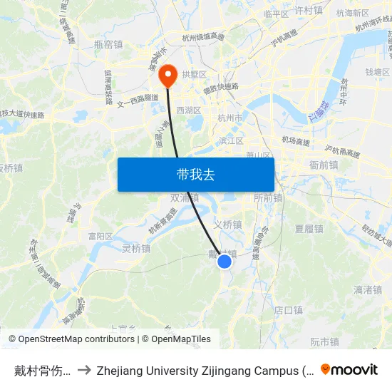 戴村骨伤科医院 to Zhejiang University Zijingang Campus (浙江大学紫金港校区) map
