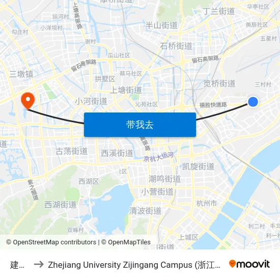 建华村 to Zhejiang University Zijingang Campus (浙江大学紫金港校区) map