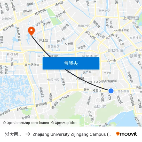 浙大西溪校区 to Zhejiang University Zijingang Campus (浙江大学紫金港校区) map
