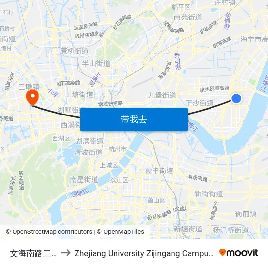 文海南路二号大街口 to Zhejiang University Zijingang Campus (浙江大学紫金港校区) map