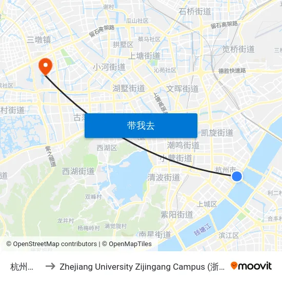 杭州大剧院 to Zhejiang University Zijingang Campus (浙江大学紫金港校区) map