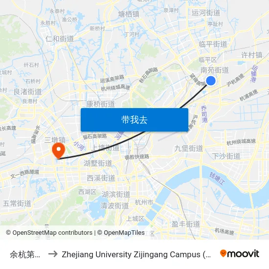 余杭第一医院 to Zhejiang University Zijingang Campus (浙江大学紫金港校区) map