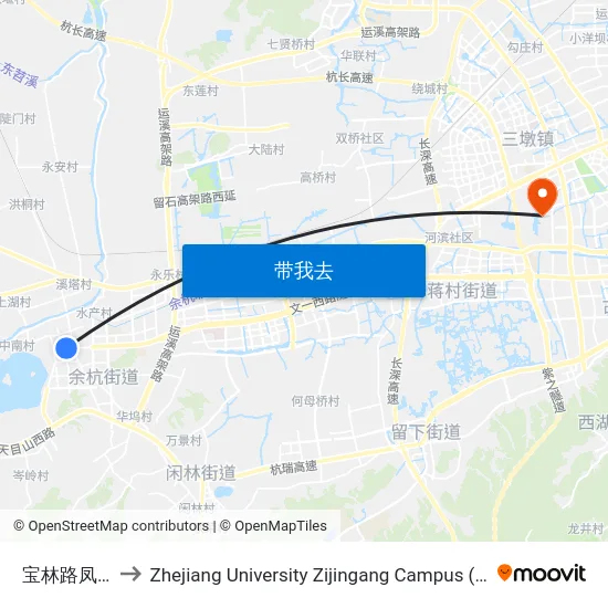 宝林路凤山路口 to Zhejiang University Zijingang Campus (浙江大学紫金港校区) map
