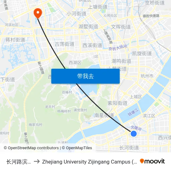 长河路滨和路口 to Zhejiang University Zijingang Campus (浙江大学紫金港校区) map