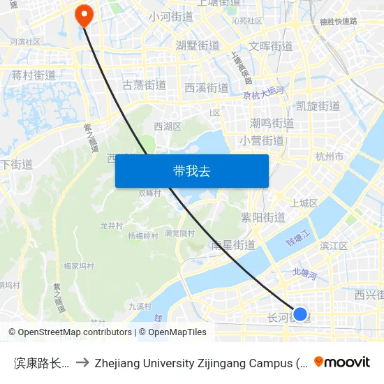 滨康路长河路口 to Zhejiang University Zijingang Campus (浙江大学紫金港校区) map