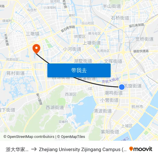 浙大华家池校区 to Zhejiang University Zijingang Campus (浙江大学紫金港校区) map