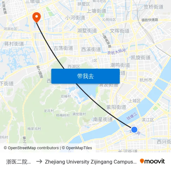 浙医二院滨江院区 to Zhejiang University Zijingang Campus (浙江大学紫金港校区) map
