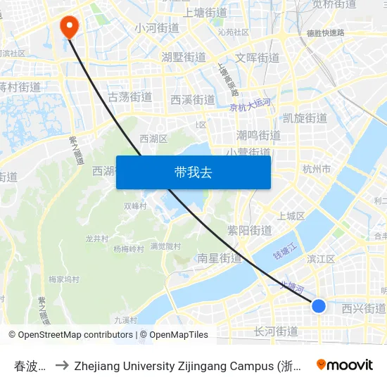 春波小区 to Zhejiang University Zijingang Campus (浙江大学紫金港校区) map
