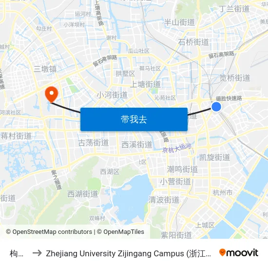 枸桔弄 to Zhejiang University Zijingang Campus (浙江大学紫金港校区) map