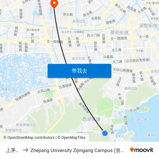 上茅家埠 to Zhejiang University Zijingang Campus (浙江大学紫金港校区) map