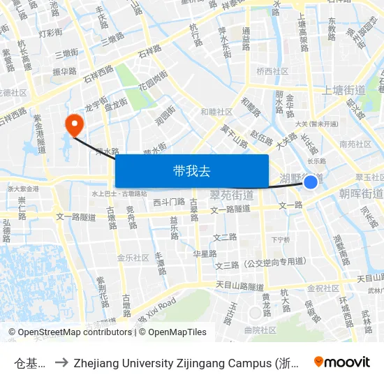 仓基新村 to Zhejiang University Zijingang Campus (浙江大学紫金港校区) map
