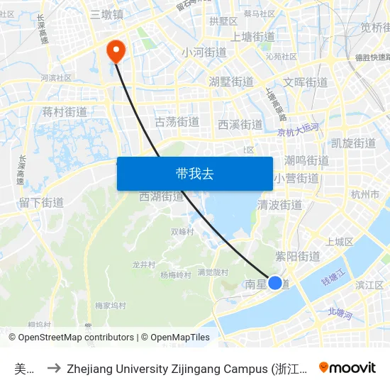 美政桥 to Zhejiang University Zijingang Campus (浙江大学紫金港校区) map