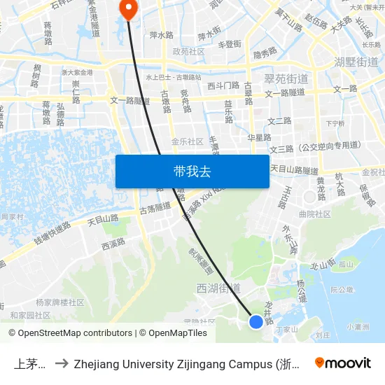上茅家埠 to Zhejiang University Zijingang Campus (浙江大学紫金港校区) map