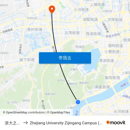 浙大之江校区 to Zhejiang University Zijingang Campus (浙江大学紫金港校区) map