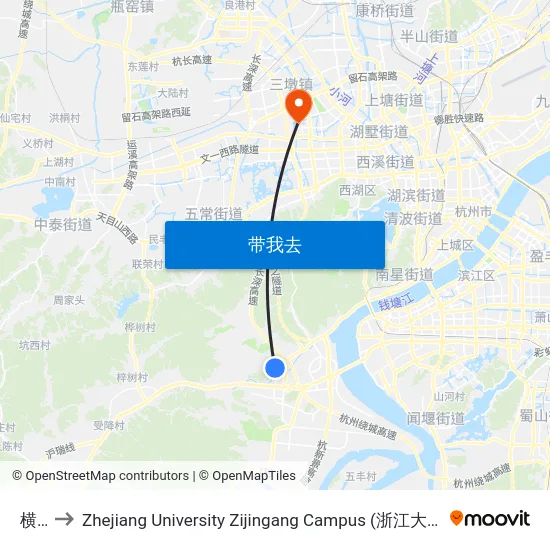 横桥 to Zhejiang University Zijingang Campus (浙江大学紫金港校区) map